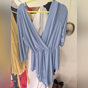 🍂🍁Libian 1x Baby Blue High Low Silky Blouse